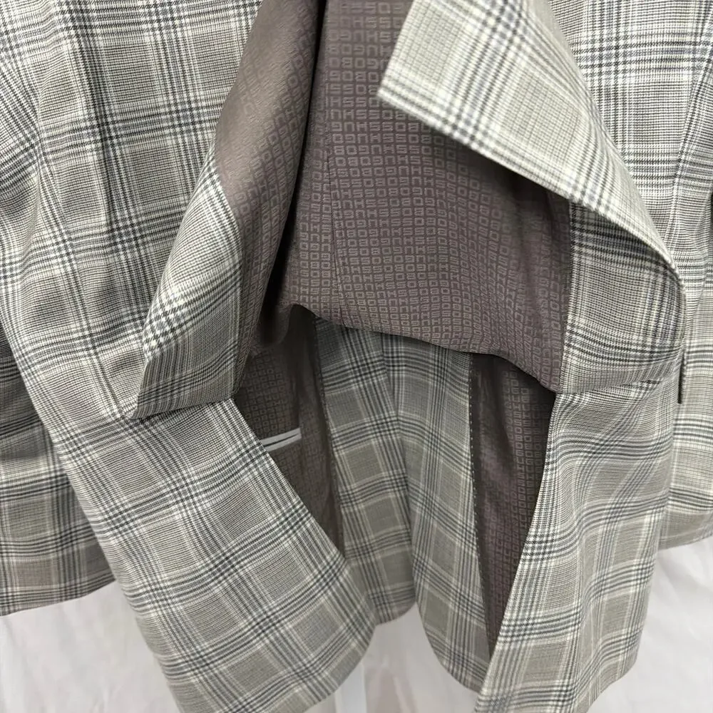 Hugo Boss Mens Blazer 42L Wool Gray Plaid Jacket Italy